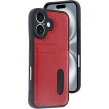 Mey İthalat Mey Ithalat®  iPhone 16 Kılıf Sara Kartvizitli Deri Kılıf - Kırmızı