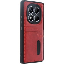 Mey İthalat Mey Ithalat®  Xiaomi Redmi Note 14 Pro 5g Kılıf Sara Kartvizitli Deri Kılıf - Kırmızı
