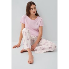 Pierre Cardin Kadın Kısa Kollu Pijama Takımı %50 Pamuk %50 Modal – Desenli Cepli Pijama Altı, Tam Kalıp