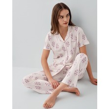 Pierre Cardin Kadın Düğmeli Kısa Kollu Kutulu Pijama Takımı %50 Pamuk %50 Modal – Tam Kalıp, Alt Cepli Üst Düğmeli