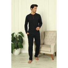 REN %100 Pamuk Penye Yuvarlak Yakası, Uzunkollu, Pantolonu Cepli Erkek Pijama Takım