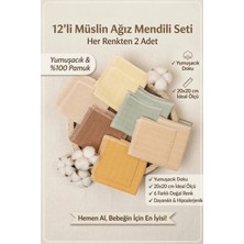 Luckka 12'li Müslin Ağız Mendili , Ter Bezi Çift Kat Dikimli 20x20 - ZT0011