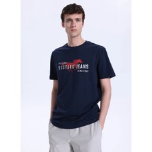 Mustang Bisiklet Yaka Baskılı Lacivert Erkek T-Shirt M6SM-TST1605