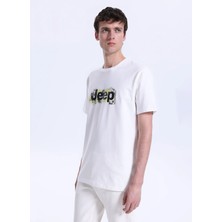Jeep Bisiklet Yaka Baskılı Kırık Beyaz Erkek T-Shirt J6SM-TST7323