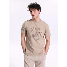 Jeep Bisiklet Yaka Baskılı Bej Erkek T-Shirt J6SM-TST7274
