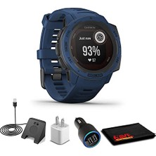 Garmin Instinct Solar Tidal Blue + USB Car/wall Adaptör + Watch Şarj Stand + 6AVE Fiber Kumaş (010-02293-11)