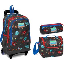 Yaygan Coral High Uzay ve Gezegenler Baskılı Renkli Tekerlekli Çekçek Okul Çanta Seti 26x39x17 cm