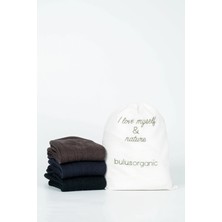 Buluş Organic 3'lü Kahve, Lacivert, Siyah %100 Pamuk Organik Lastiksiz Soket Çorap (Ekstra Ter Emici)