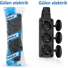 Seldur 3lü Siyah Kablosuz Grup Priz kauçuklu