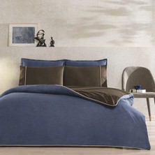 Taç Riven Biyeli Çift Kişilik Nevresim Takımı (4 Yastık Kılıflı)-Lacivert