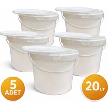5 Adet 20 Lt Kapaklı Plastik Kova - Yoğurt, Boya ve Saklama Için Dayanıklı Kova Seti