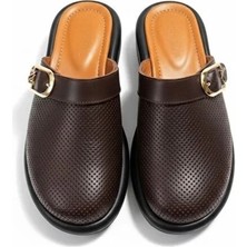 Ne&Ve Shoes Hakiki Deri Iğne Zımba Detaylı Tokalı Kadın Sabo Terlik