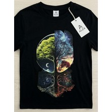 Alza Design Çift Dünyalı Hayat Ağacı Sürreal Tasarım Siyah Tişört