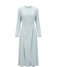 Senna Design Kadın Asimetrik Drapeli Uzun Kollu Elbise - Mavi