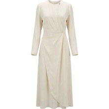 Senna Design Kadın Fame Drape Detaylı Uzun Kollu Elbise - Krem