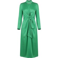 Senna Design Kadın Inpeza Aksesuarlı Bağlama Detaylı Elbise - Yeşil