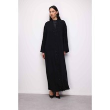 Mizalle Boncuk Nakışlı Siyah Abaya