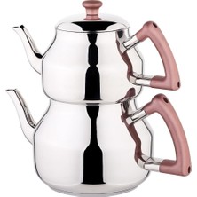 Özkent Marmaris Mini Boy Çaydanlık 0,7 lt Üst Demlik 1,2 lt Alt Demlik Rose Gold 18/10 Cr-Ni Paslanmaz Çelik