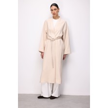 Mizalle Viskoz Kemerli Bej Rengi Kimono
