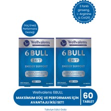 Wellvalens 6 Bull - Erkekler İçin Güç & Performans Desteği - 3 Tip Ginseng, L-Arjinin - 2 Adet x 30 Tablet