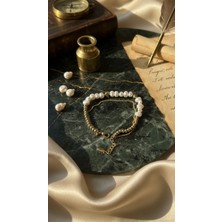 Solène Incili Altın Kaplama İnci-Rose Gold İkili Bileklik