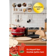 Dr.maya® | Mutfak Şefim Seti Ürün Grubu - 6 Parça | Pro Plus Taş Fırın (Kırmızı) + Mutfak Gereçleri