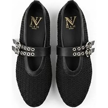 Ne&Ve Shoes Siyah Transparan File Iki Tokalı Kapsül Detaylı Kadın Yuvarlak Burun Babet