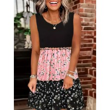 Gacha Kadın Askılı Yuvarlak Yaka Çiçek Baskılı Salaş Süprem Elbise