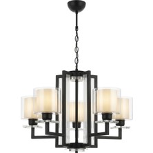 Avonni AV-4285-5BSY Siyah Boya Modern Avize E27 Metal Cam H: 90 Cm, Ø: 70 cm