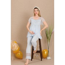 REN Kadın 2'li Hamile Lohusa Pijama Takım, Emzirme Düğmeli, Kol ve Omuz Dantelli