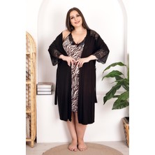 REN Büyük Beden Kadın Dantelli Gecelik Sabahlık Takım, Viskon Kumaş