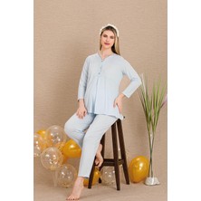 REN Kadın 2'li Uzun Kol Hamile Lohusa Pijama Takım, Emzirme Düğmeli, Omuzları Dantelli