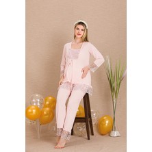 REN Kadın 2'li Uzun Kol Hamile Lohusa Pijama Takım, Emzirme Düğmeli, Dantel Detaylı