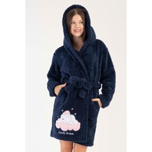 REN Kadın Lacivert Süper Yumuşak Vienetta Welwelsoft Kapsonlu Uzun Kol Kısa Sabahlık