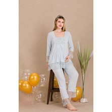 REN Kadın 2'li Uzun Kol Hamile Lohusa Pijama Takım, Emzirme Düğmeli, Dantel Detaylı