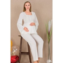 REN Kadın 2'li Uzun Kol Hamile Lohusa Pijama Takım, Emzirme Düğmeli