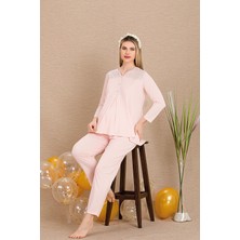 REN Kadın 2'li Uzun Kol Hamile Lohusa Pijama Takım, Emzirme Düğmeli, Omuzları Dantelli