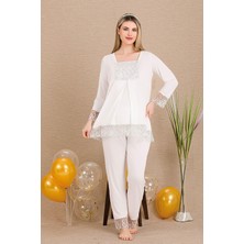 REN Kadın 2'li Uzun Kol Hamile Lohusa Pijama Takım, Emzirme Düğmeli, Dantel Detaylı