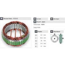 12V ALTERNATÖR STATÖR MITSUBISHI TİPİ 60 A (3 UÇLU) PEUGEOT PARTNER 2004