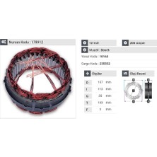 12V ALTERNATÖR STATÖR BOSCH TİPİ 200 A (6 UÇLU-TIRNAKLI)