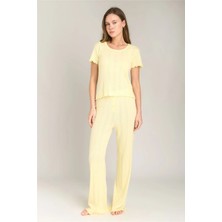 Lovely Things Kımberly Pointelle Kısa Kol Tişört Pijama Üstü - Açık Sarı