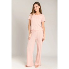 Lovely Things Kımberly Pointelle Kısa Kol Tişört Pijama Üstü - Açık Pembe