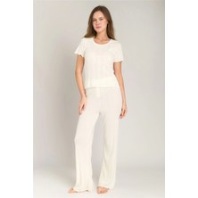 Lovely Things Kımberly Pointelle Kısa Kol Tişört Pijama Üstü - Ekru