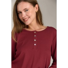 Lovely Things Carol Kaşkorse Patlı Uzun Kol Tişört Pijama Üstü - Bordo
