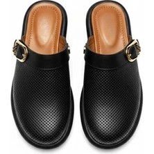 Ne&Ve Shoes Hakiki Deri Iğne Zımba Detaylı Tokalı Kadın Sabo Terlik