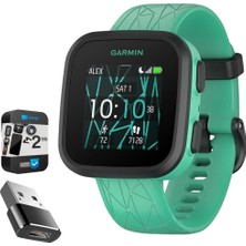 Garmin Bounce Kids Two-Way Text & Voice Messaging, Green Burst 010-02448-02 | Resmi Abd Ortak Modeli | Sche With 2 Yr Cps Advancedd Protection Pack & Converter Adapt Type C Adaptör