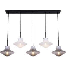 Avonni AV-1953-5Y-BSY Siyah Boya Modern Avize E14 Metal Cam H: 120 cm, WxD: 22x80 cm