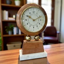 Dekor Arya Ahşap ve Mermer Kaideli Dekoratif Masa Saati – 18×35 cm