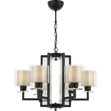 Avonni AV-4285-6BSY Siyah Boya Modern Avize E27 Metal Cam H: 90 cm, Ø: 70 cm