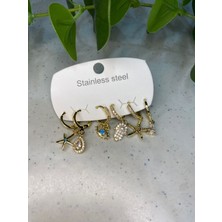 Stainles Steel Deniz Yıldızı Sallantılı 6'lı Küpe
